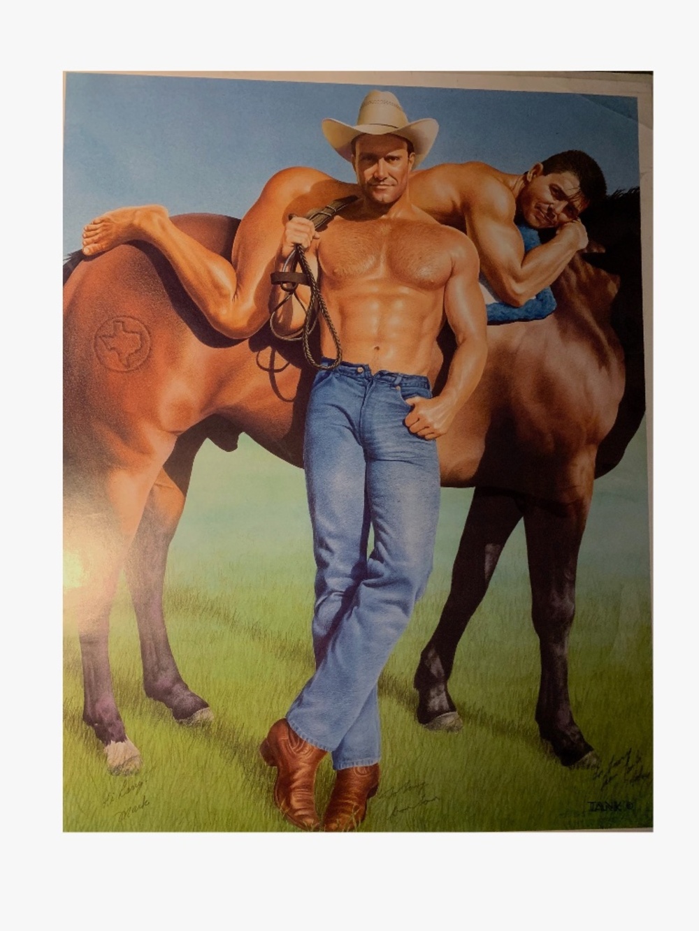 Roped by Tank 1984 Signed color print with inscription 24 x 18"